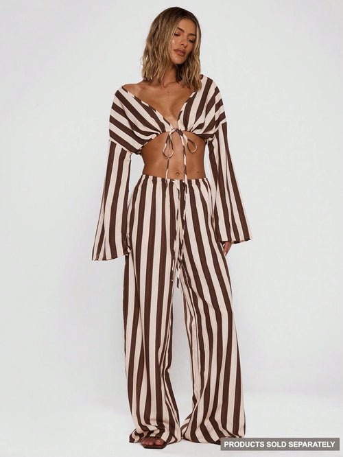 MUSERA Women Pants Wide Leg Stripe Linen Look Trouser Holiday Linen Pant Summer Beach Vacation Party Spring Carnival Casual