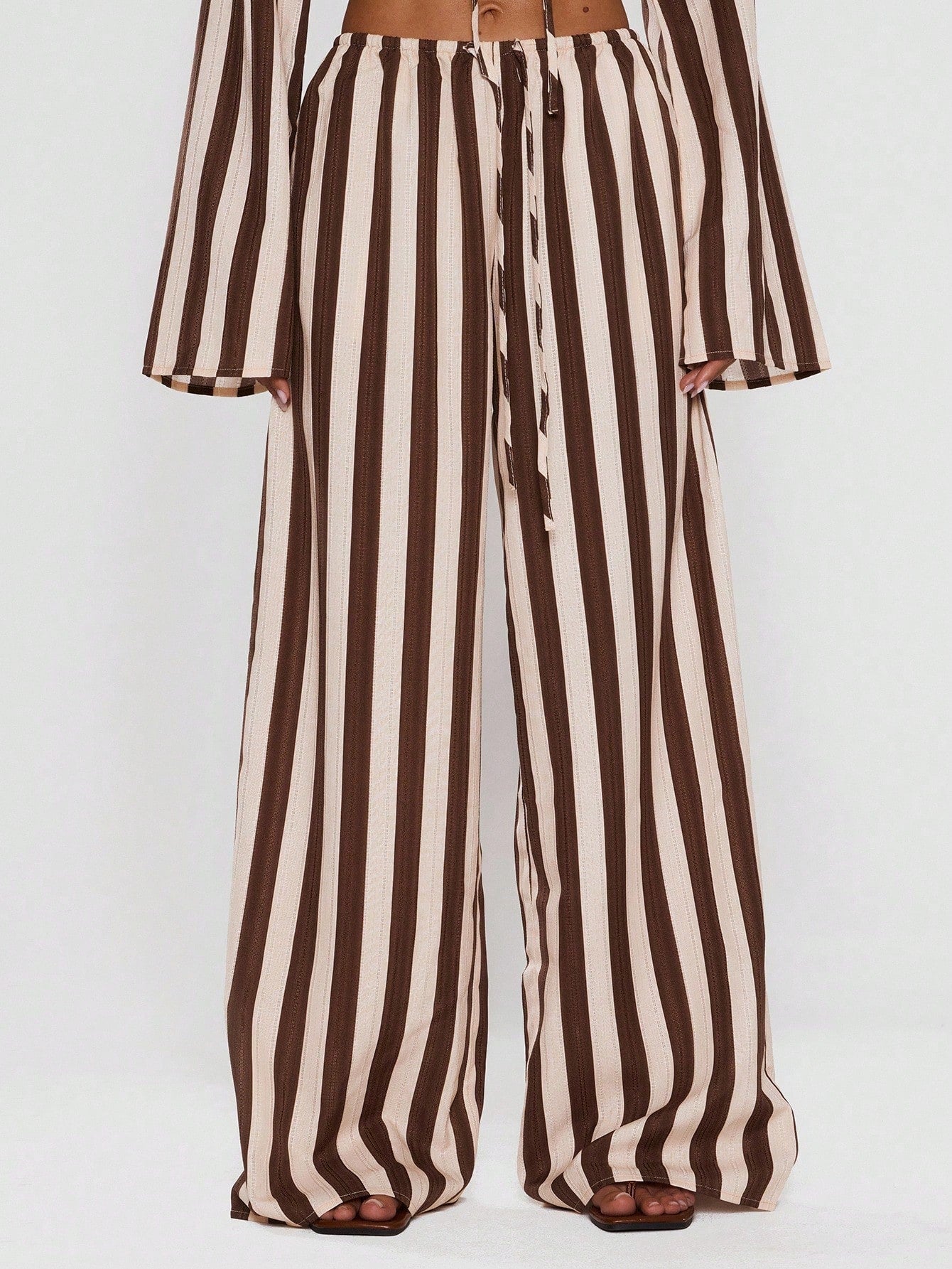 MUSERA Women Pants Wide Leg Stripe Linen Look Trouser Holiday Linen Pant Summer Beach Vacation Party Spring Carnival Casual