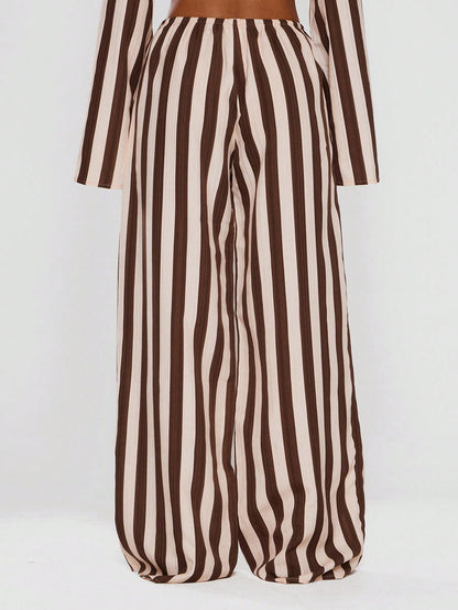 MUSERA Women Pants Wide Leg Stripe Linen Look Trouser Holiday Linen Pant Summer Beach Vacation Party Spring Carnival Casual