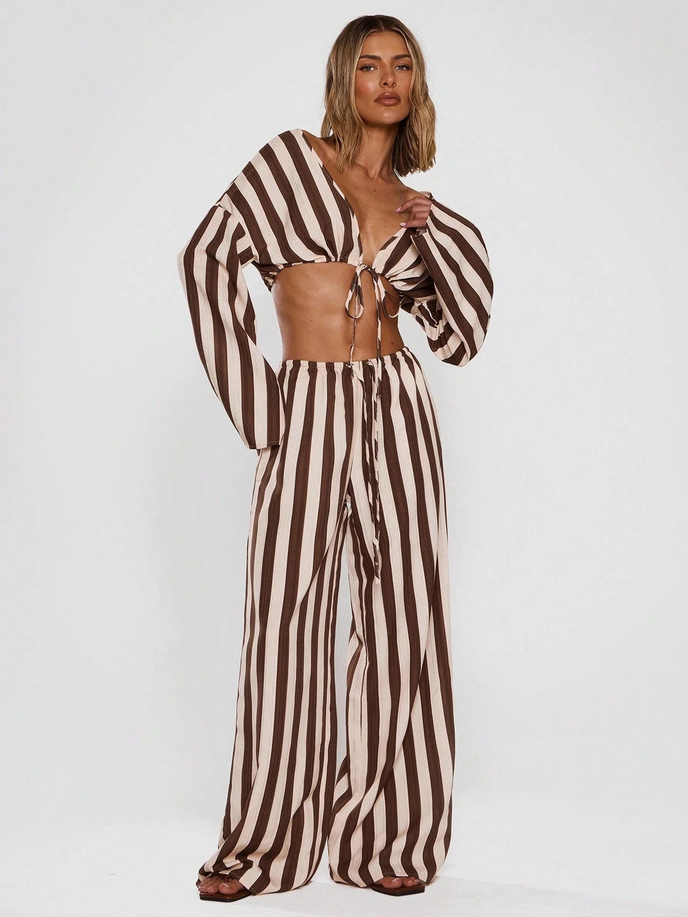 MUSERA Women Pants Wide Leg Stripe Linen Look Trouser Holiday Linen Pant Summer Beach Vacation Party Spring Carnival Casual