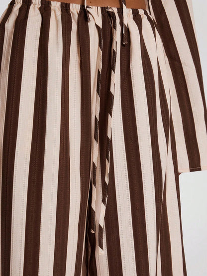 MUSERA Women Pants Wide Leg Stripe Linen Look Trouser Holiday Linen Pant Summer Beach Vacation Party Spring Carnival Casual