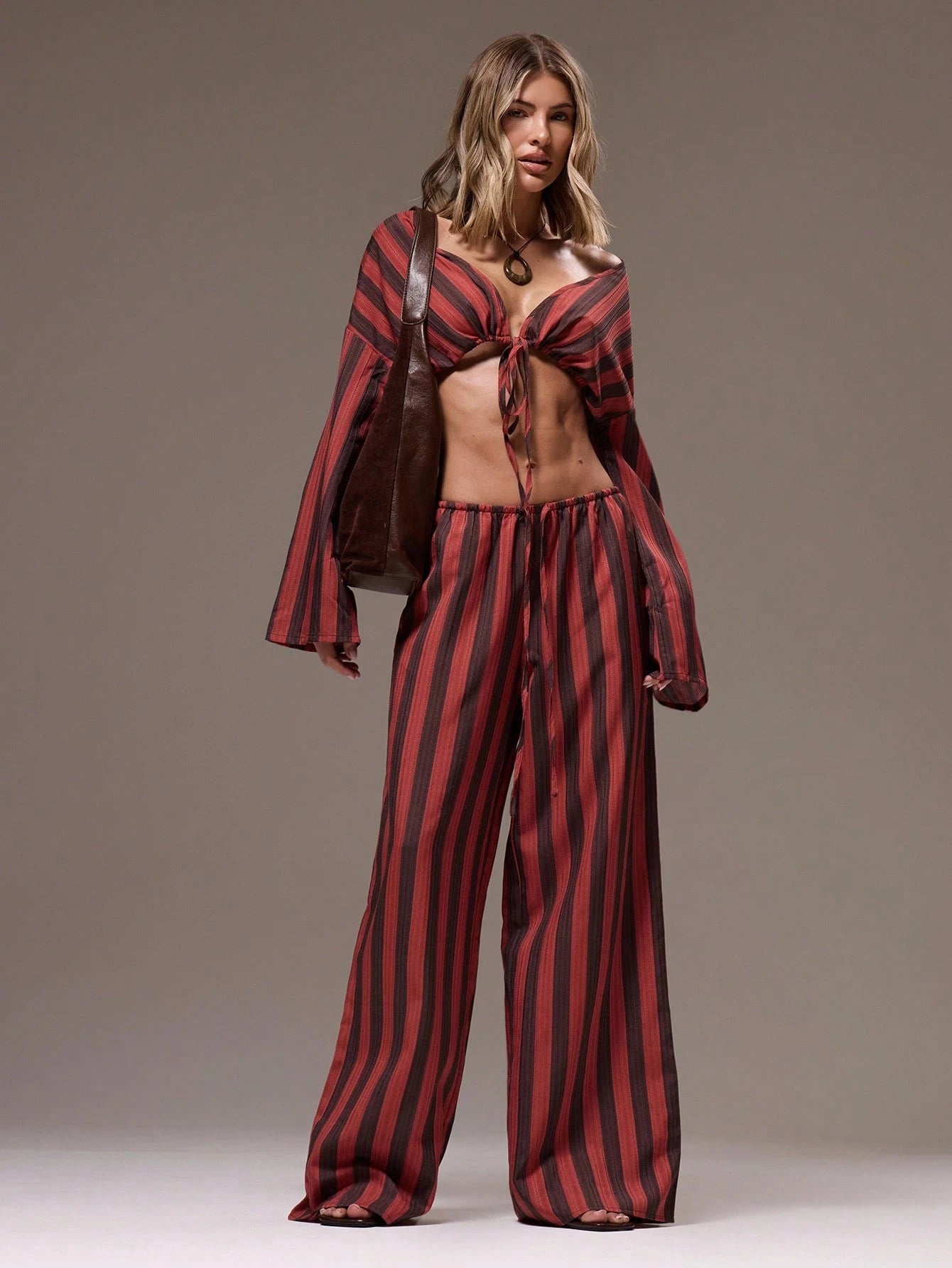 MUSERA Women Pants Wide Leg Stripe Linen Look Trouser Holiday Linen Pant Summer Beach Vacation Party Spring Carnival Casual