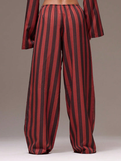 MUSERA Women Pants Wide Leg Stripe Linen Look Trouser Holiday Linen Pant Summer Beach Vacation Party Spring Carnival Casual
