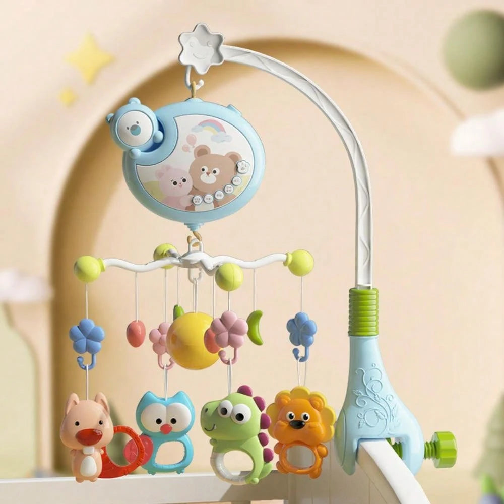 Musical Baby Crib Mobile 360° Rotating Bed Bell With Cute Animal Teether Rattles, Lullaby Music Box Newborn Crib Hanging Toy