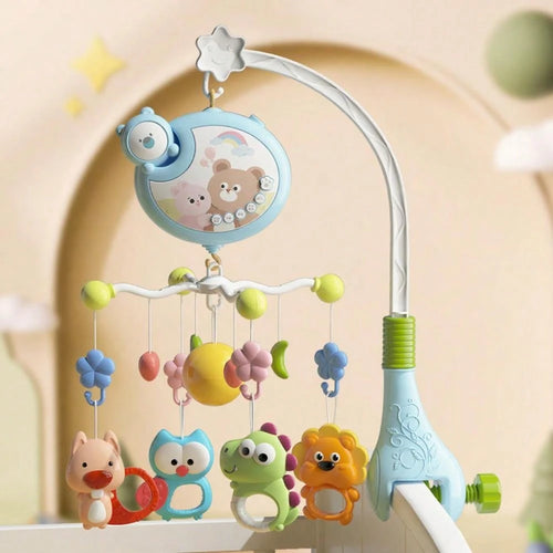 Musical Baby Crib Mobile 360° Rotating Bed Bell With Cute Animal Teether Rattles, Lullaby Music Box Newborn Crib Hanging Toy