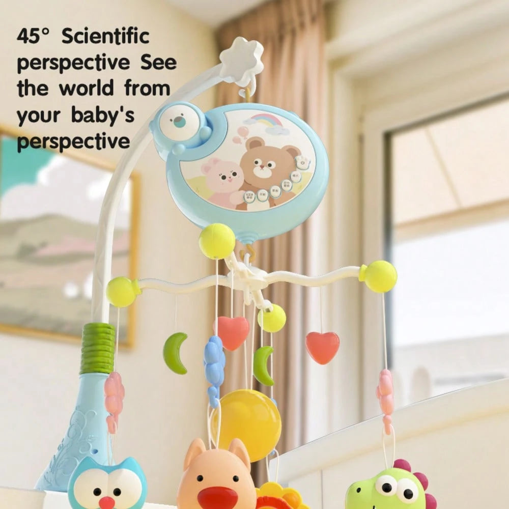 Musical Baby Crib Mobile 360° Rotating Bed Bell With Cute Animal Teether Rattles, Lullaby Music Box Newborn Crib Hanging Toy