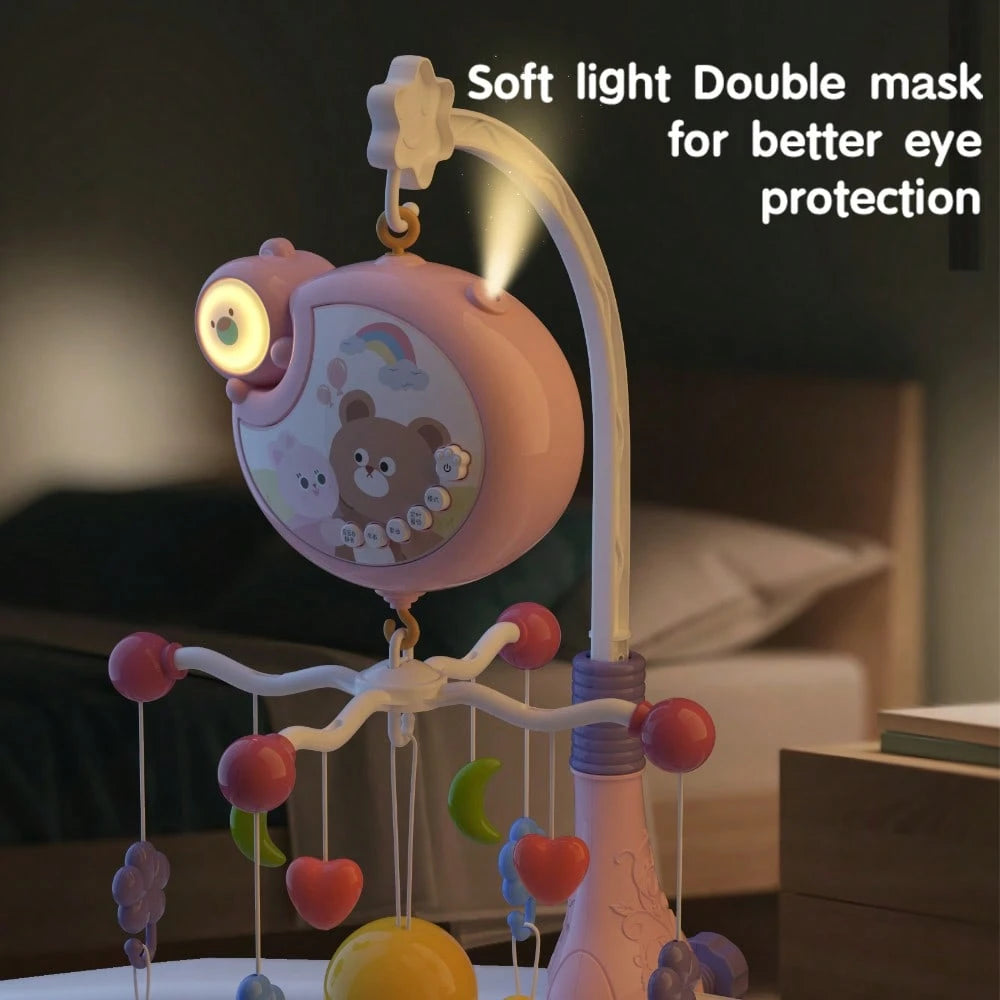 Musical Baby Crib Mobile 360° Rotating Bed Bell With Cute Animal Teether Rattles, Lullaby Music Box Newborn Crib Hanging Toy