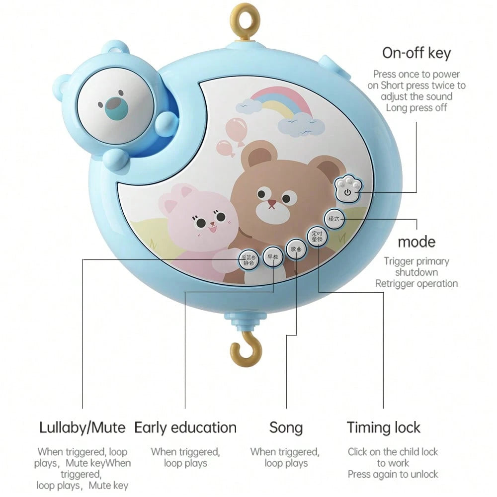 Musical Baby Crib Mobile 360° Rotating Bed Bell With Cute Animal Teether Rattles, Lullaby Music Box Newborn Crib Hanging Toy
