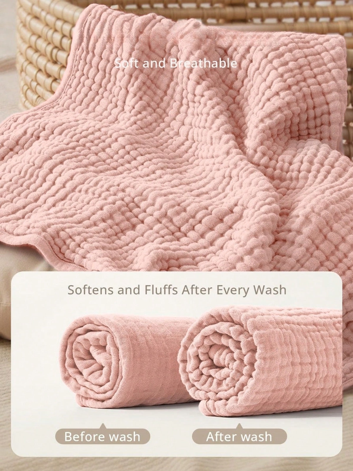 Muslin Baby Hooded Towel, Soft & Absorbent Bath Towel For Baby Girls, Infant Gift, Newborn Essentials, Pink Floral & Light Pink