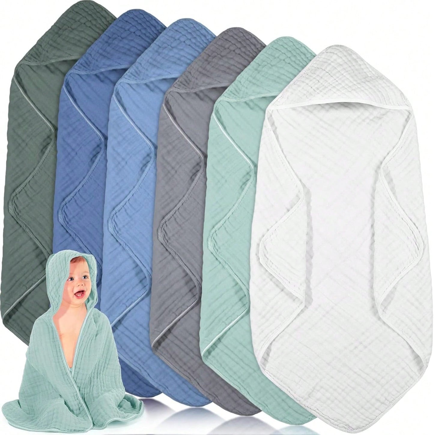 Muslin Hooded Baby Towels, Cotton Newborn Bath Towel Muslin Infant Baby Blankets Absorbent Unisex Newborn Registry Gift Essentials For Girls Boys
