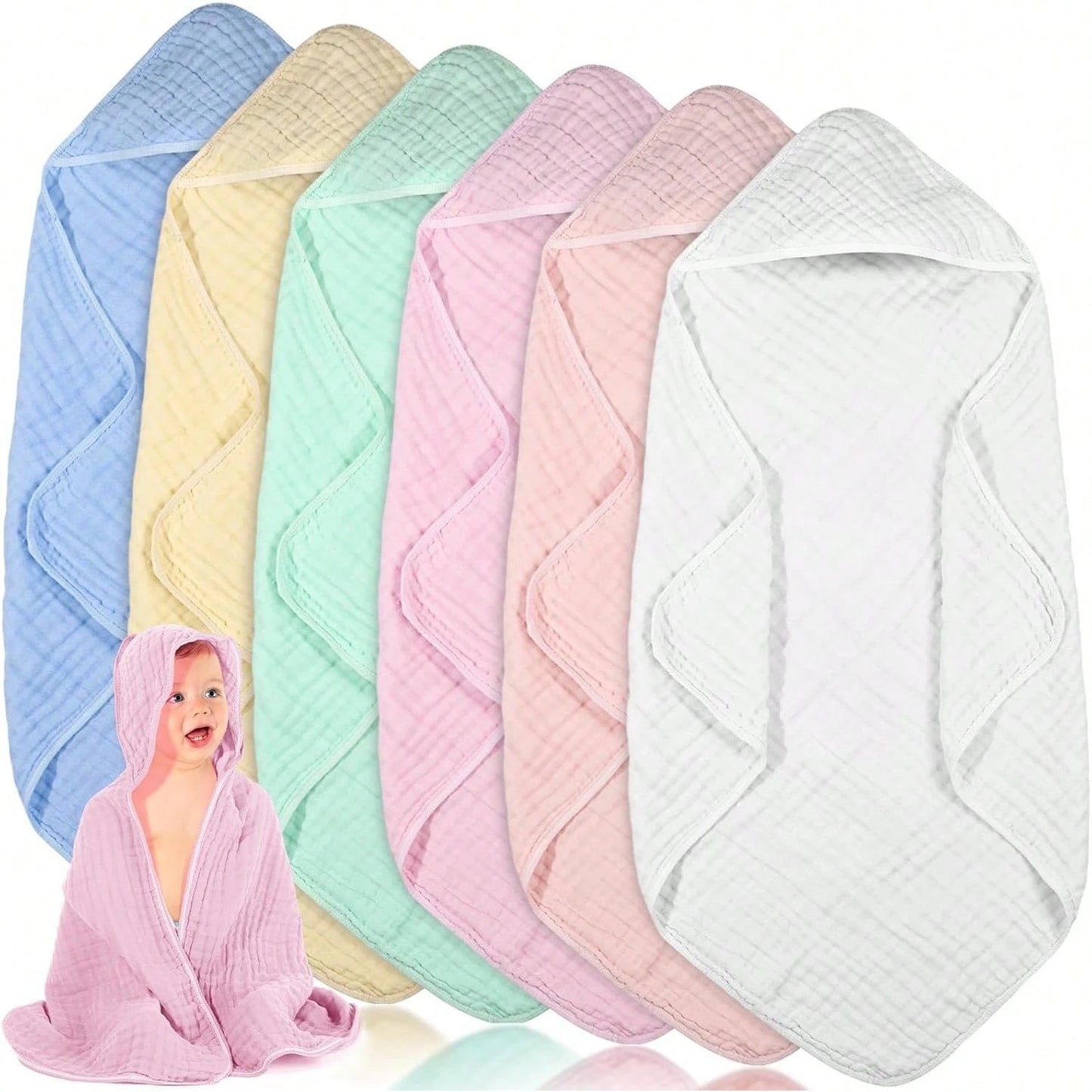 Muslin Hooded Baby Towels, Cotton Newborn Bath Towel Muslin Infant Baby Blankets Absorbent Unisex Newborn Registry Gift Essentials For Girls Boys