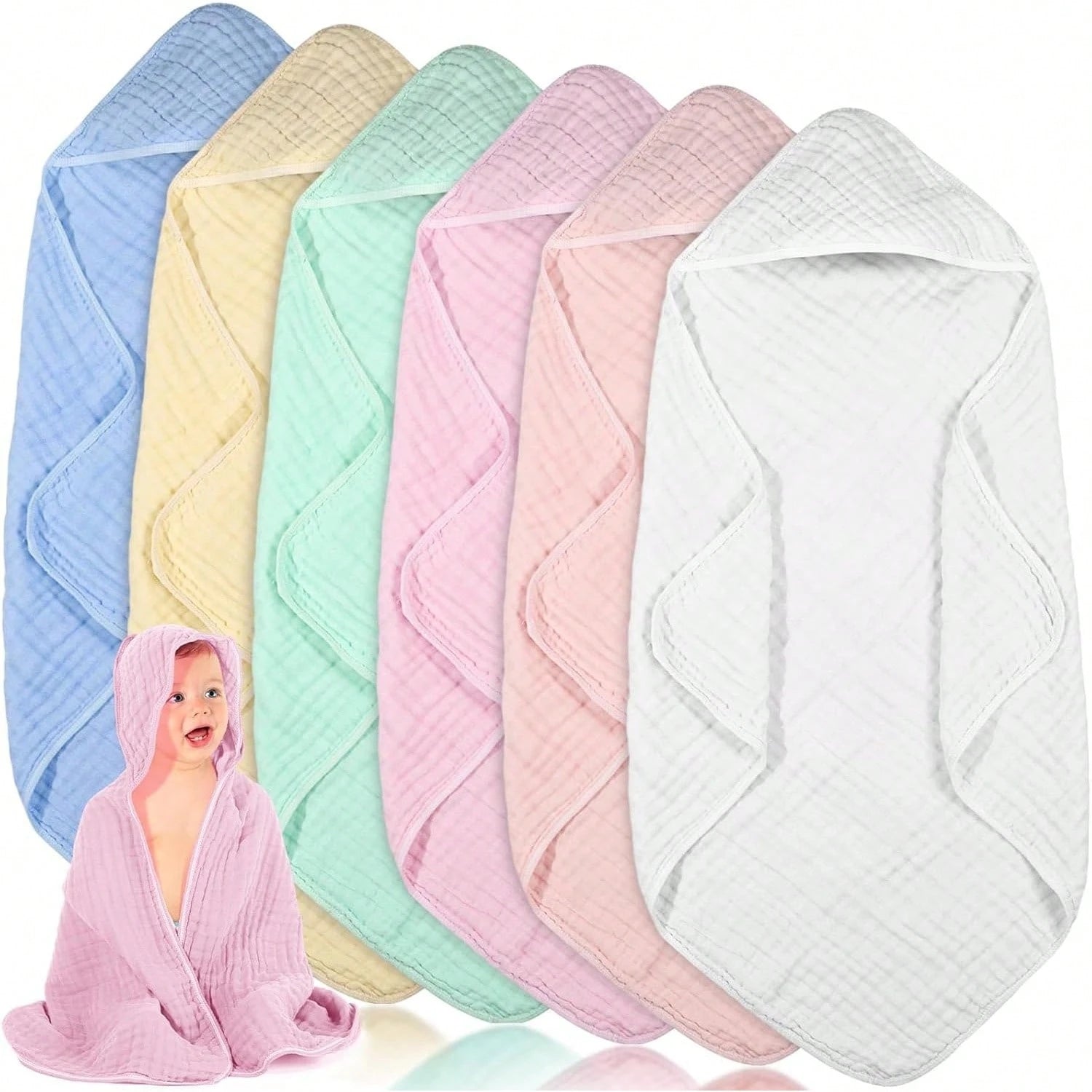 Muslin Hooded Baby Towels, Cotton Newborn Bath Towel Muslin Infant Baby Blankets Absorbent Unisex Newborn Registry Gift Essentials For Girls Boys