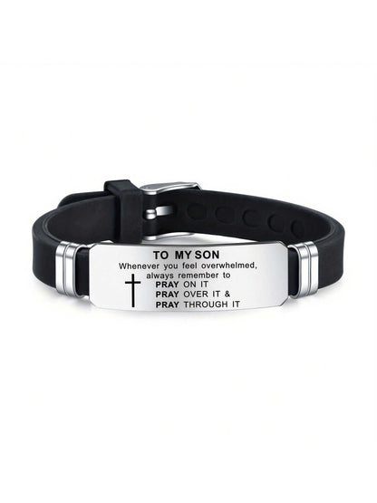 My Son's Inspiring Bracelet, My Son's Prayer Cross Bracelet, Men's Stainless Steel Bracelet, Religious Jewelry, Christmas Gift, Graduation Gift