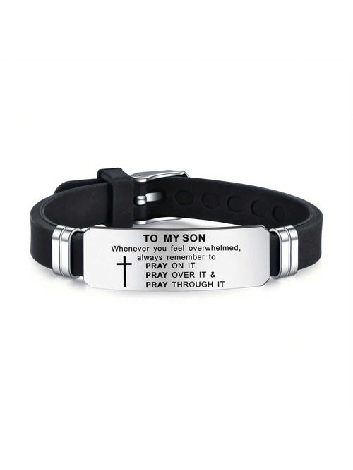 My Son's Inspiring Bracelet, My Son's Prayer Cross Bracelet, Men's Stainless Steel Bracelet, Religious Jewelry, Christmas Gift, Graduation Gift