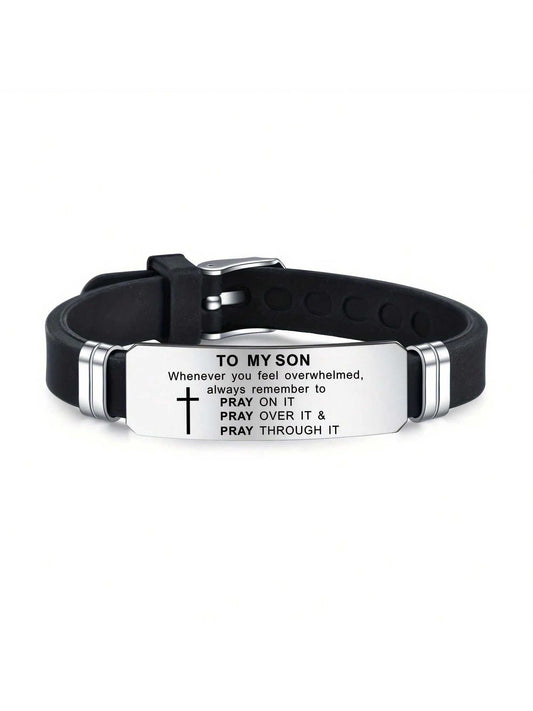 My Son's Inspiring Bracelet, My Son's Prayer Cross Bracelet, Men's Stainless Steel Bracelet, Religious Jewelry, Christmas Gift, Graduation Gift
