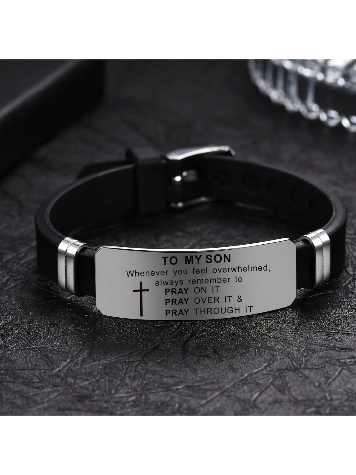 My Son's Inspiring Bracelet, My Son's Prayer Cross Bracelet, Men's Stainless Steel Bracelet, Religious Jewelry, Christmas Gift, Graduation Gift