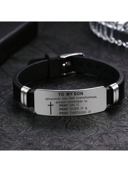 My Son's Inspiring Bracelet, My Son's Prayer Cross Bracelet, Men's Stainless Steel Bracelet, Religious Jewelry, Christmas Gift, Graduation Gift