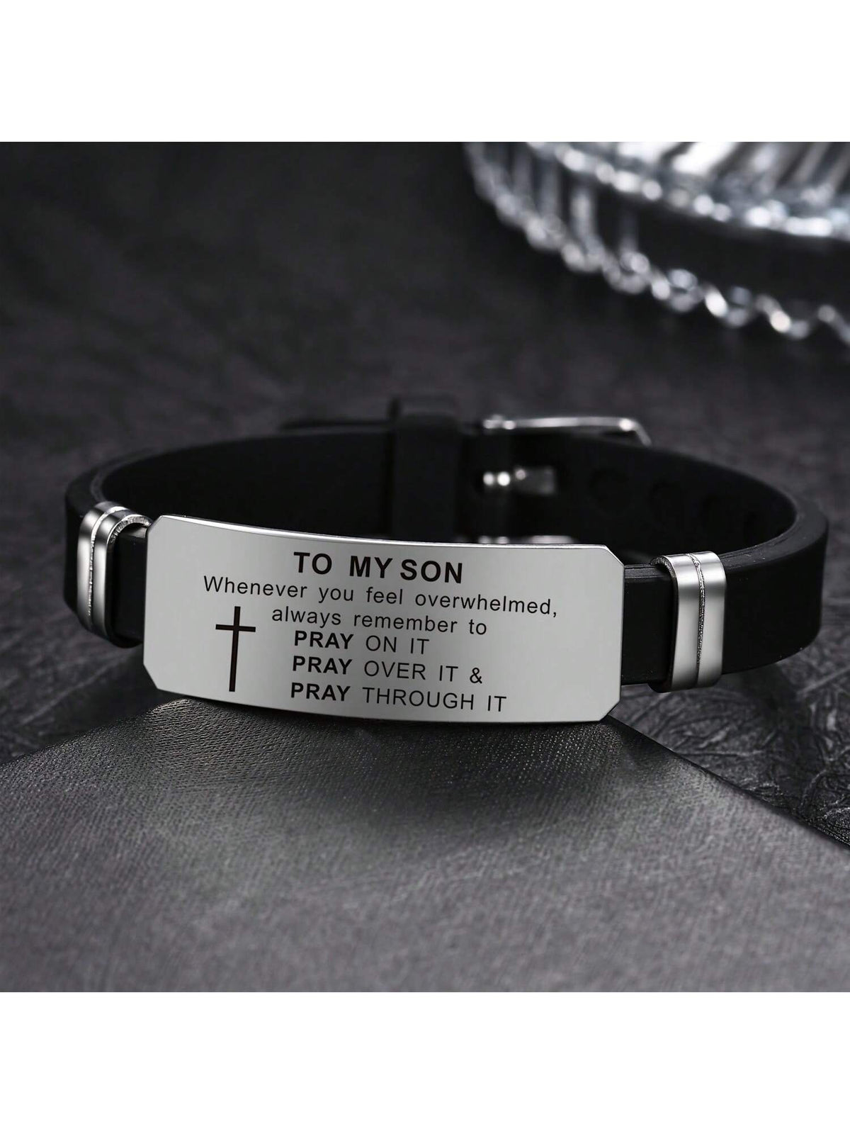 My Son's Inspiring Bracelet, My Son's Prayer Cross Bracelet, Men's Stainless Steel Bracelet, Religious Jewelry, Christmas Gift, Graduation Gift