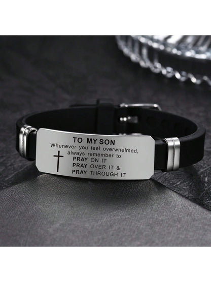 My Son's Inspiring Bracelet, My Son's Prayer Cross Bracelet, Men's Stainless Steel Bracelet, Religious Jewelry, Christmas Gift, Graduation Gift