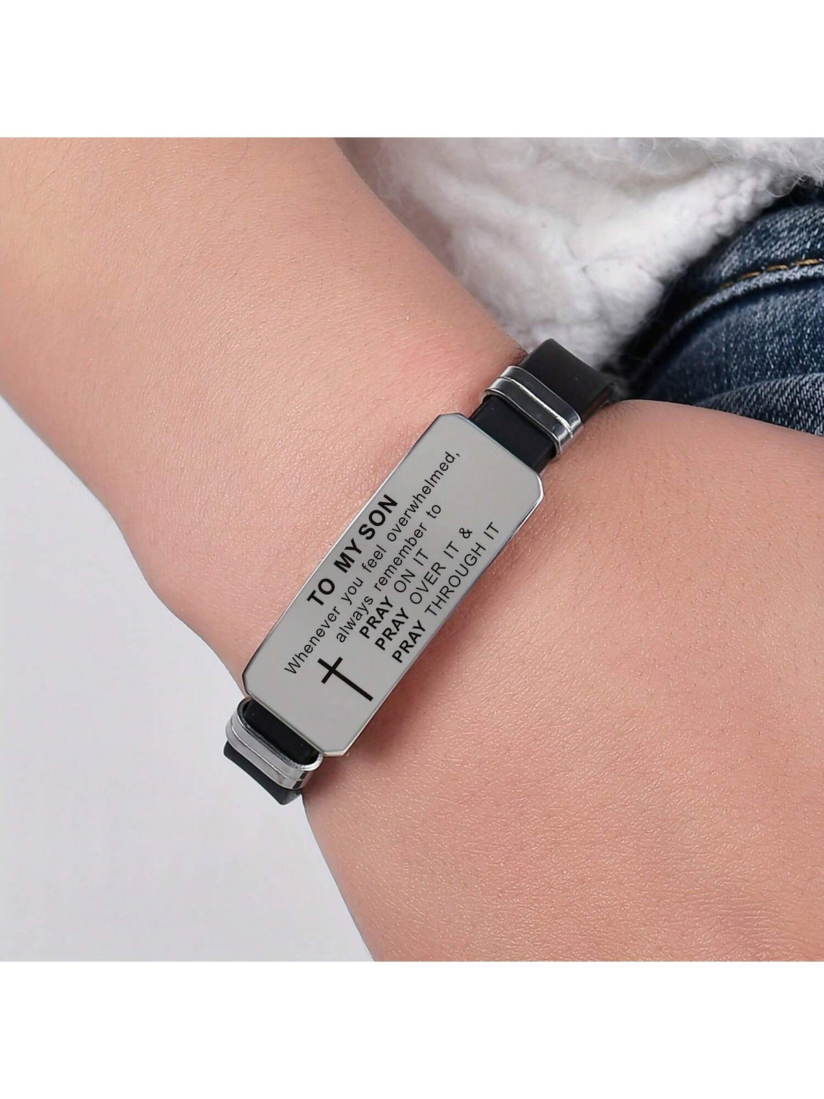 My Son's Inspiring Bracelet, My Son's Prayer Cross Bracelet, Men's Stainless Steel Bracelet, Religious Jewelry, Christmas Gift, Graduation Gift