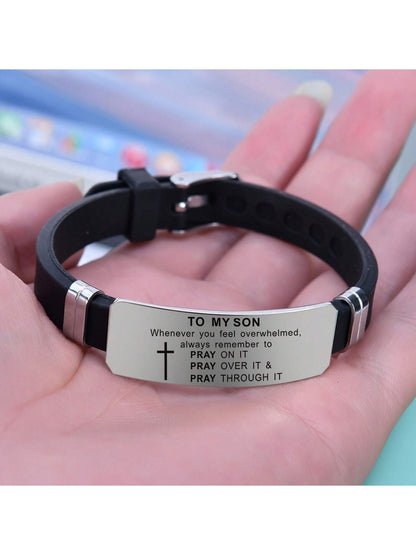 My Son's Inspiring Bracelet, My Son's Prayer Cross Bracelet, Men's Stainless Steel Bracelet, Religious Jewelry, Christmas Gift, Graduation Gift