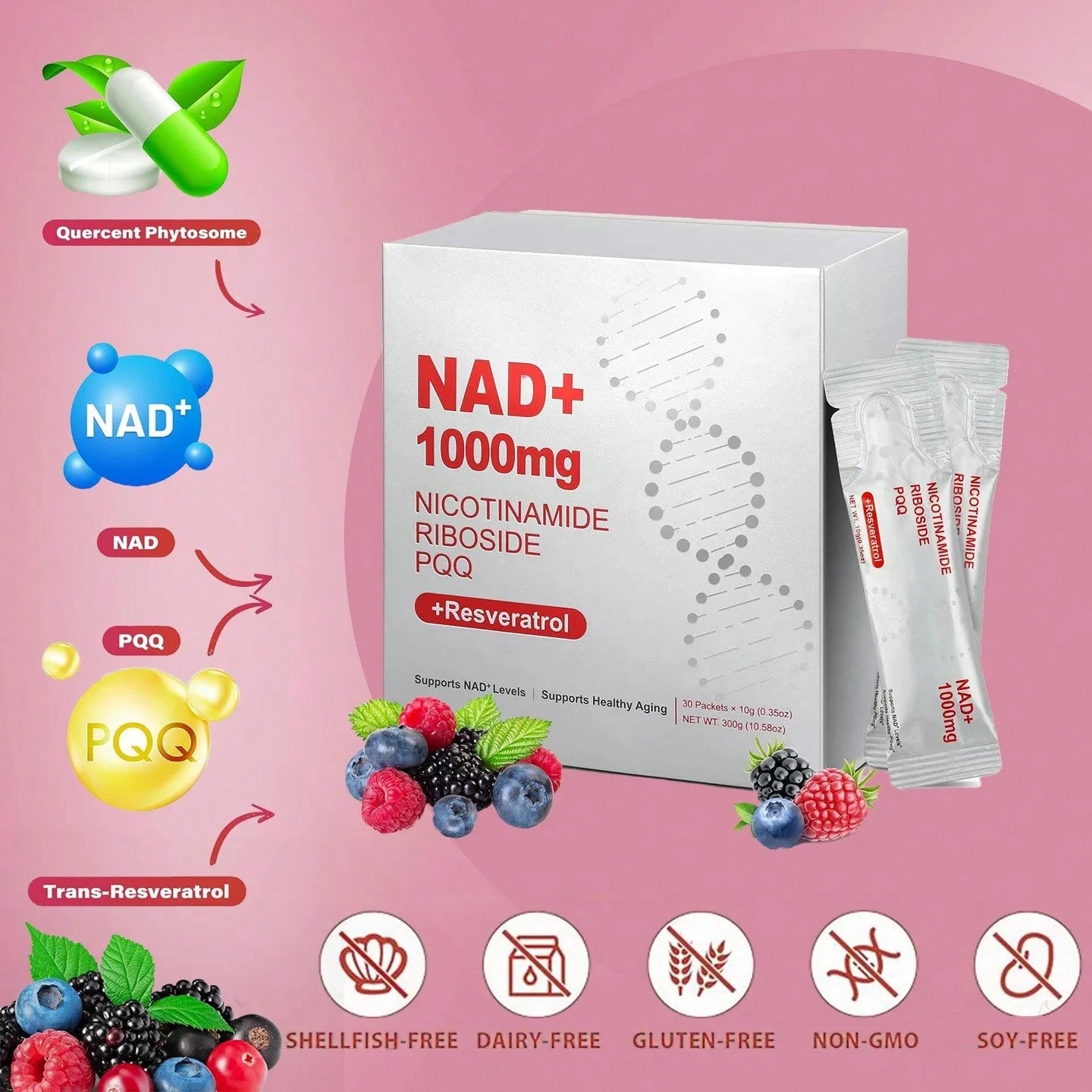 NAD+ Booster Antioxidant Energy Drink OEM ODM Private Label GMP NAD Oral Liquid Supplement 300g For Adults