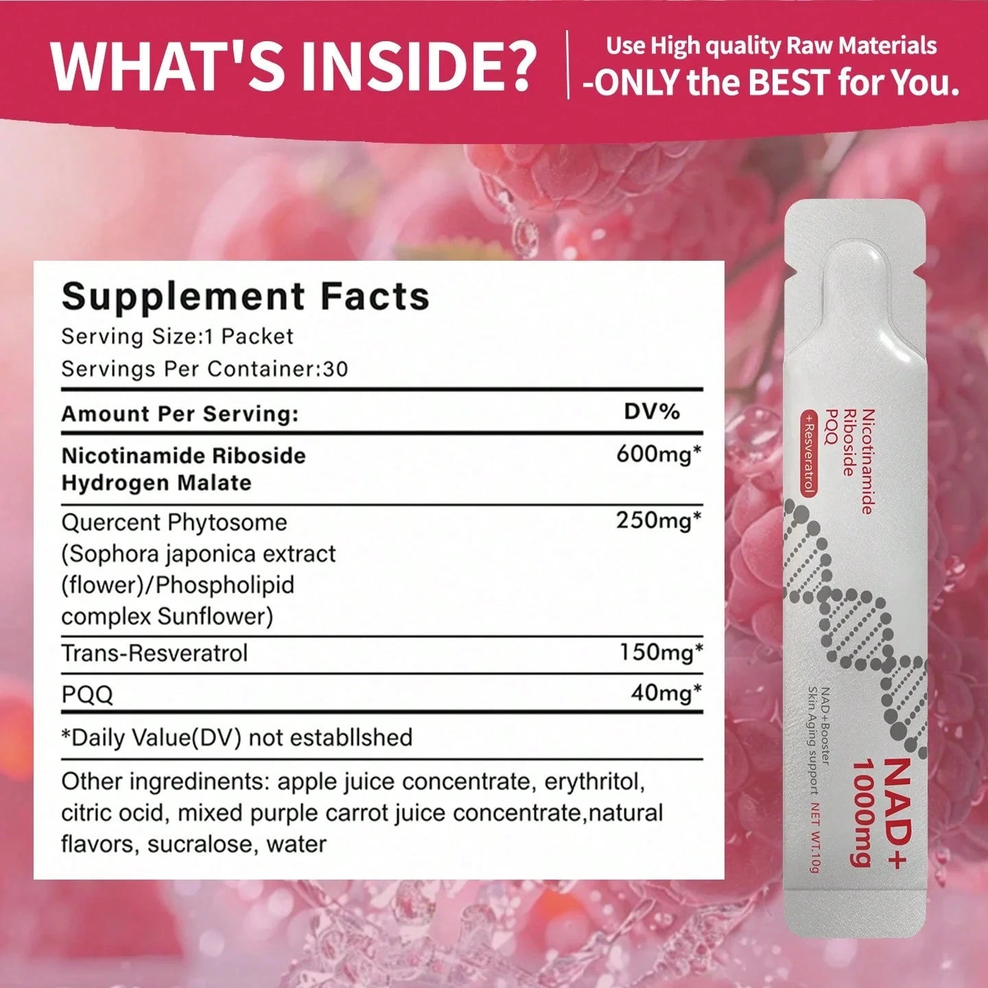 NAD+ Booster Antioxidant Energy Drink OEM ODM Private Label GMP NAD Oral Liquid Supplement 300g For Adults