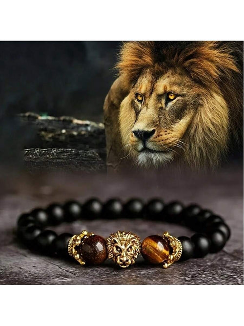 Natural Crystal Crown Lion Head Bracelet Luxury Tiger Eye Stone Bead Bracelets Jewelry