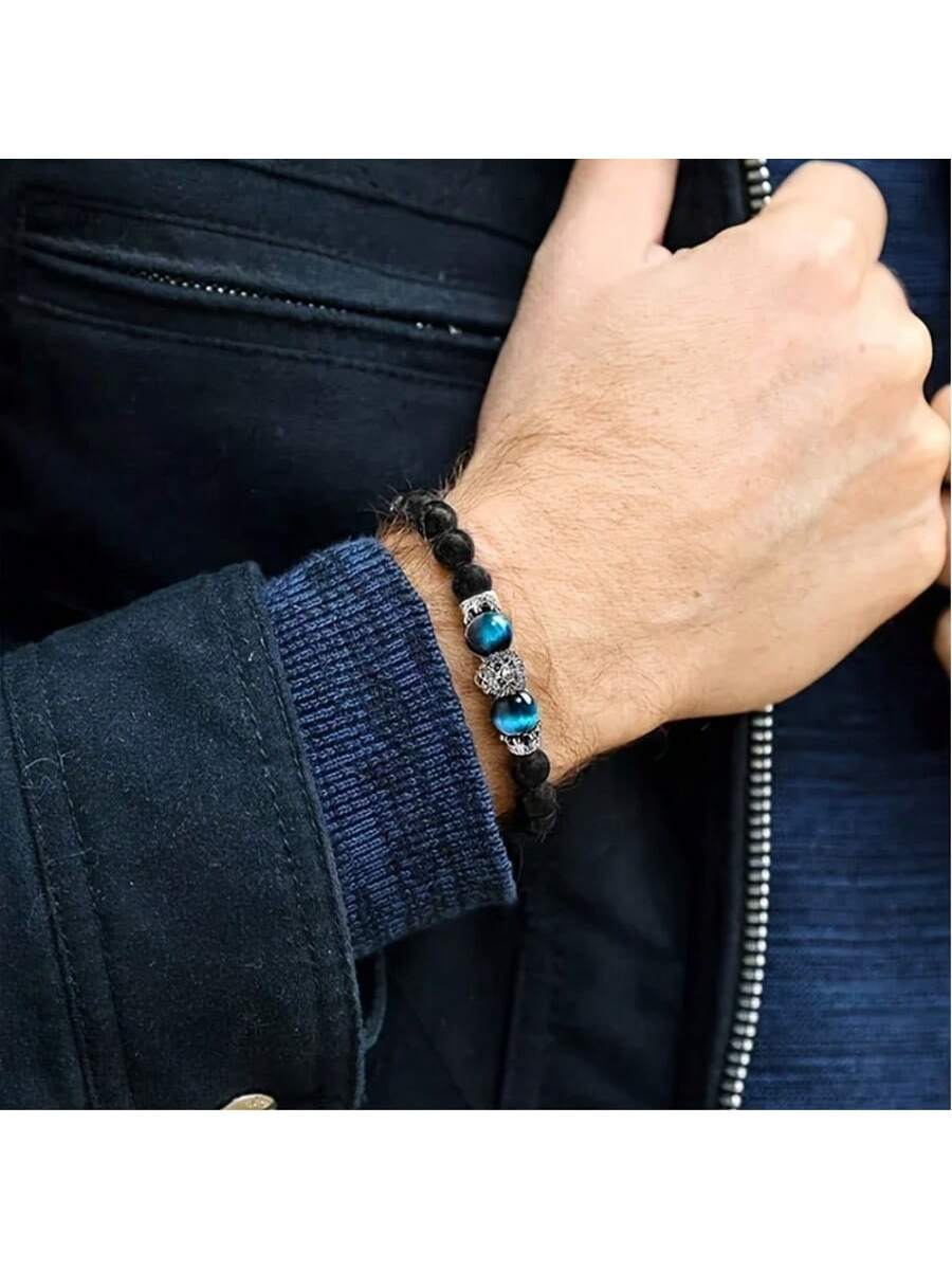Natural Crystal Crown Lion Head Bracelet Luxury Tiger Eye Stone Bead Bracelets Jewelry