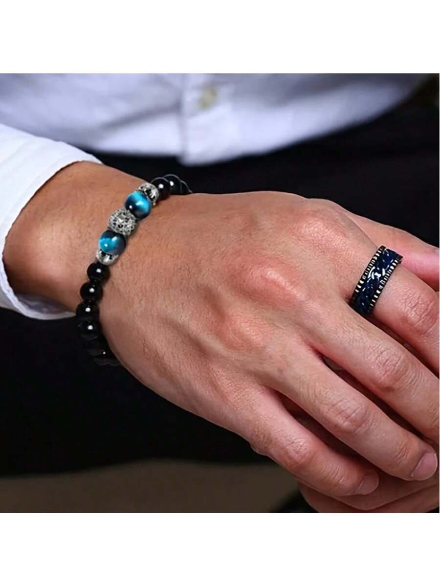 Natural Crystal Crown Lion Head Bracelet Luxury Tiger Eye Stone Bead Bracelets Jewelry