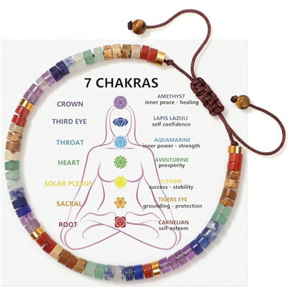 Natural Semi-Precious Gemstone Chakra Stone Crystal Yoga Bracelet, Healing Bracelet 7 Chakras Relieve Anxiety Suitable For Men's And Women's Bracelet Gift