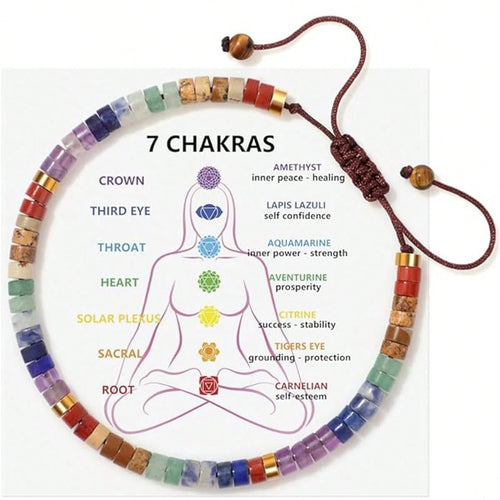 Natural Semi-Precious Gemstone Chakra Stone Crystal Yoga Bracelet, Healing Bracelet 7 Chakras Relieve Anxiety Suitable For Men's And Women's Bracelet Gift