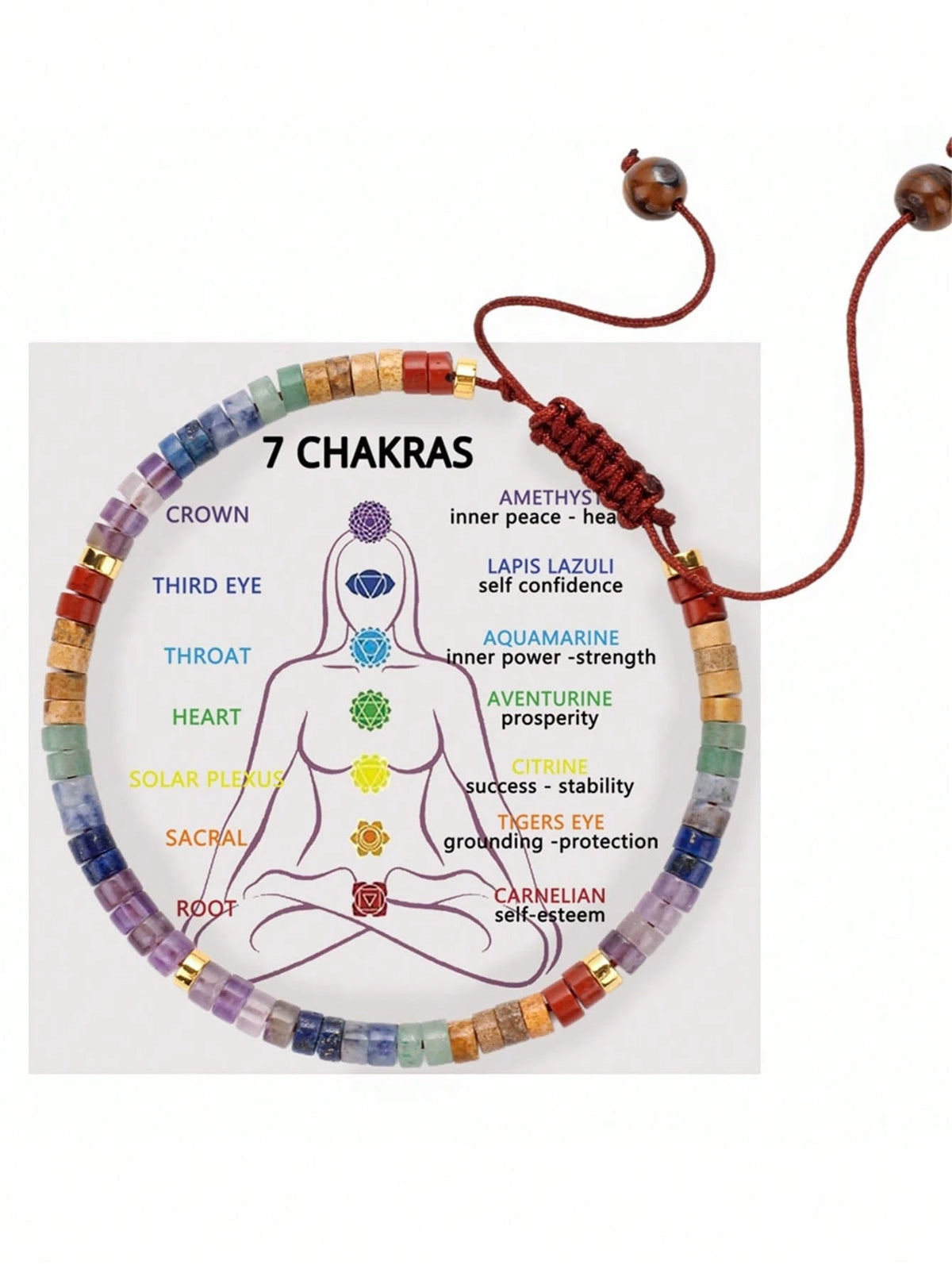 Natural Semi-Precious Gemstone Chakra Stone Crystal Yoga Bracelet, Healing Bracelet 7 Chakras Relieve Anxiety Suitable For Men's And Women's Bracelet Gift