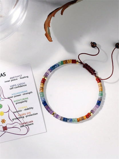 Natural Semi-Precious Gemstone Chakra Stone Crystal Yoga Bracelet, Healing Bracelet 7 Chakras Relieve Anxiety Suitable For Men's And Women's Bracelet Gift