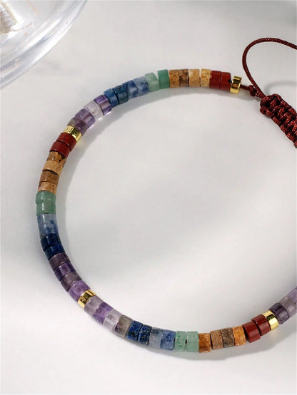 Natural Semi-Precious Gemstone Chakra Stone Crystal Yoga Bracelet, Healing Bracelet 7 Chakras Relieve Anxiety Suitable For Men's And Women's Bracelet Gift