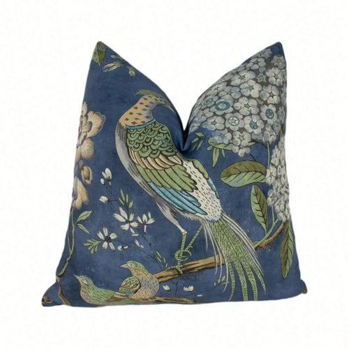 Navy- Antique Avant Garde Bird Designer Cushion Cover- Luxury Throw Pillow Cover- Home Decor