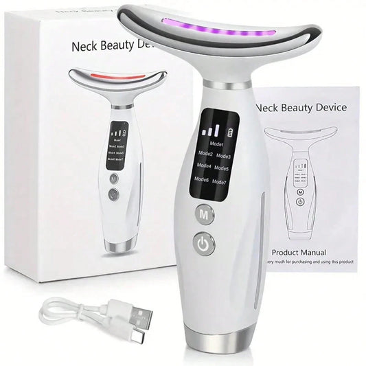 Neck And Face Massager, 7-Color Portable Facial Massager With LED Display, USB Charging, Vibration Function, Suitable For Facial, Neck, And Shoulder Care – Fragrance-Free Women's Skincare Tool – Perfe