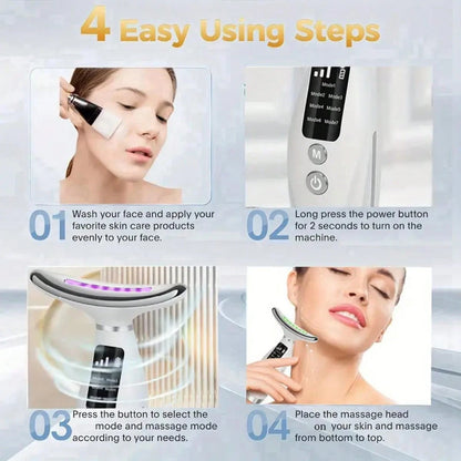 Neck And Face Massager, 7-Color Portable Facial Massager With LED Display, USB Charging, Vibration Function, Suitable For Facial, Neck, And Shoulder Care – Fragrance-Free Women's Skincare Tool – Perfe