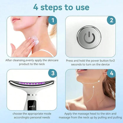 Neck And Face Massager, 7-Color Portable Facial Massager With LED Display, USB Charging, Vibration Function, Suitable For Facial, Neck, And Shoulder Care – Fragrance-Free Women's Skincare Tool – Perfe