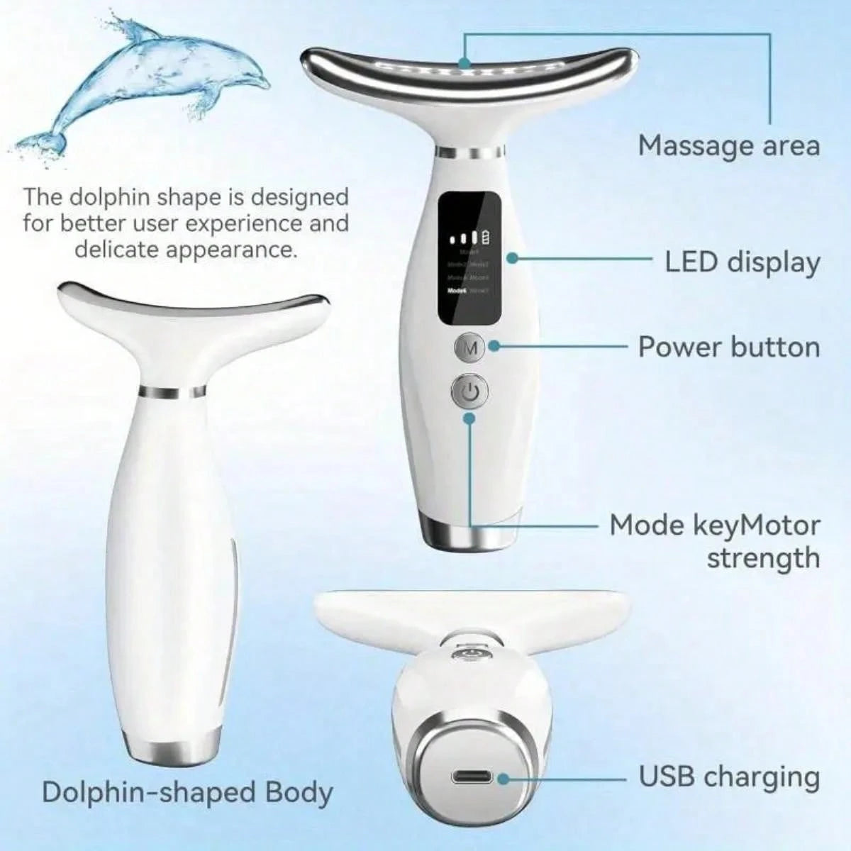 Neck And Face Massager, 7-Color Portable Facial Massager With LED Display, USB Charging, Vibration Function, Suitable For Facial, Neck, And Shoulder Care – Fragrance-Free Women's Skincare Tool – Perfe