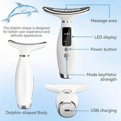 Neck And Face Massager, 7-Color Portable Facial Massager With LED Display, USB Charging, Vibration Function, Suitable For Facial, Neck, And Shoulder Care – Fragrance-Free Women's Skincare Tool – Perfe