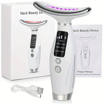 Neck And Face Massager, 7-Color Portable Facial Massager With LED Display, USB Charging, Vibration Function, Suitable For Facial, Neck, And Shoulder Care – Fragrance-Free Women's Skincare Tool – Perfe