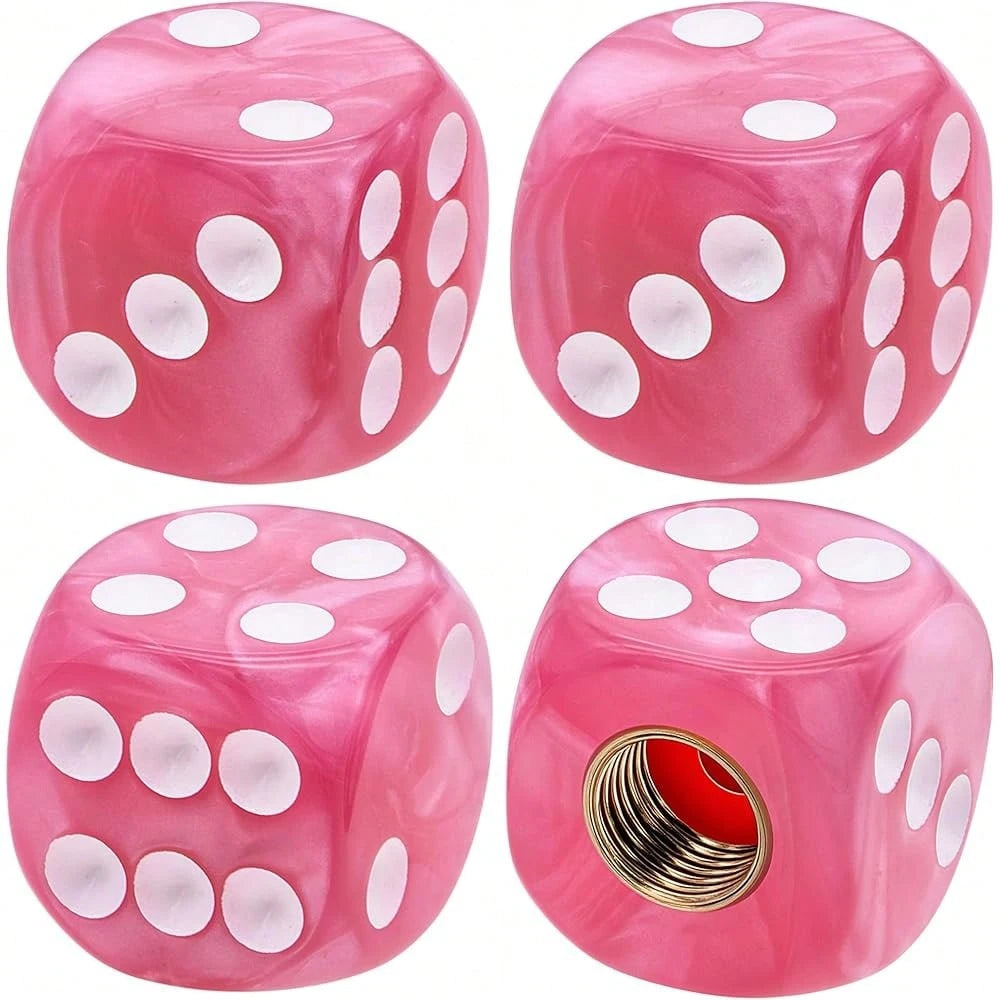NEW- 4PCS Pearl Pattern Dice Tire Valve Stem Caps, Leak-Proof Air| Light-Weight Universal Tire Valve Stem Covers For Cars, SUV, Trucks, Bikes, Motorcycles, Bicycles(Pink)