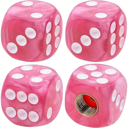 NEW- 4PCS Pearl Pattern Dice Tire Valve Stem Caps, Leak-Proof Air| Light-Weight Universal Tire Valve Stem Covers For Cars, SUV, Trucks, Bikes, Motorcycles, Bicycles(Pink)