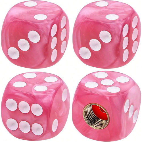NEW- 4PCS Pearl Pattern Dice Tire Valve Stem Caps, Leak-Proof Air| Light-Weight Universal Tire Valve Stem Covers For Cars, SUV, Trucks, Bikes, Motorcycles, Bicycles(Pink)