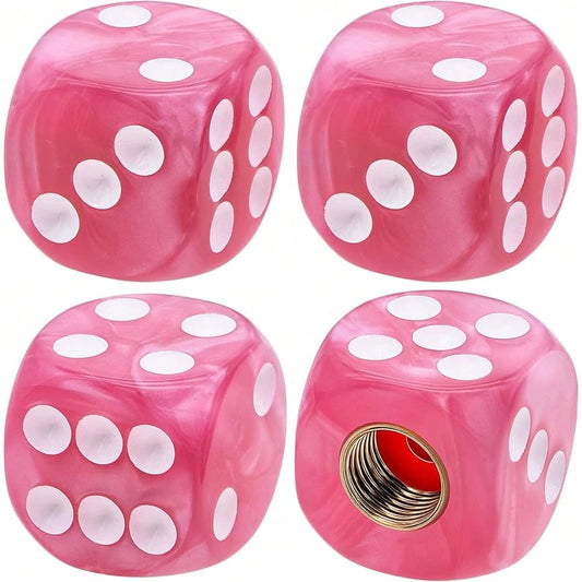 NEW- 4PCS Pearl Pattern Dice Tire Valve Stem Caps, Leak-Proof Air| Light-Weight Universal Tire Valve Stem Covers For Cars, SUV, Trucks, Bikes, Motorcycles, Bicycles(Pink)