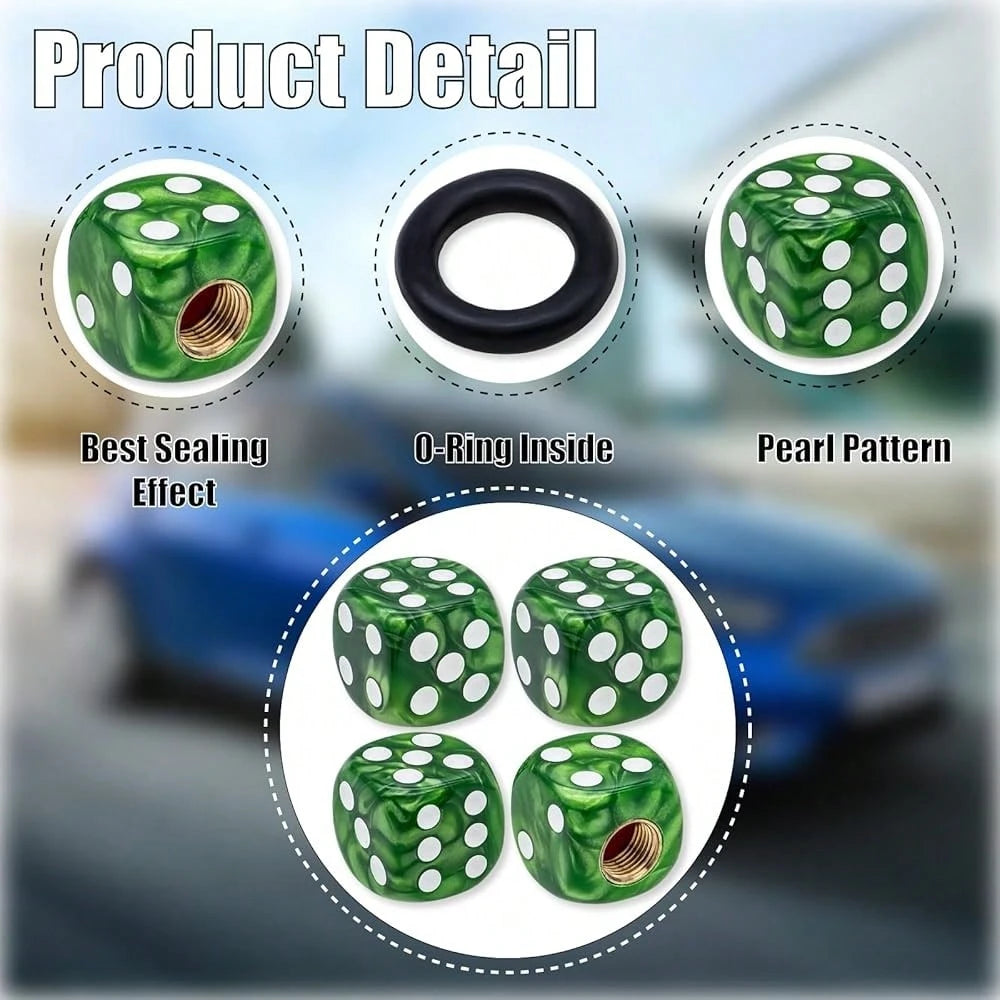 NEW- 4PCS Pearl Pattern Dice Tire Valve Stem Caps, Leak-Proof Air| Light-Weight Universal Tire Valve Stem Covers For Cars, SUV, Trucks, Bikes, Motorcycles, Bicycles(Pink)