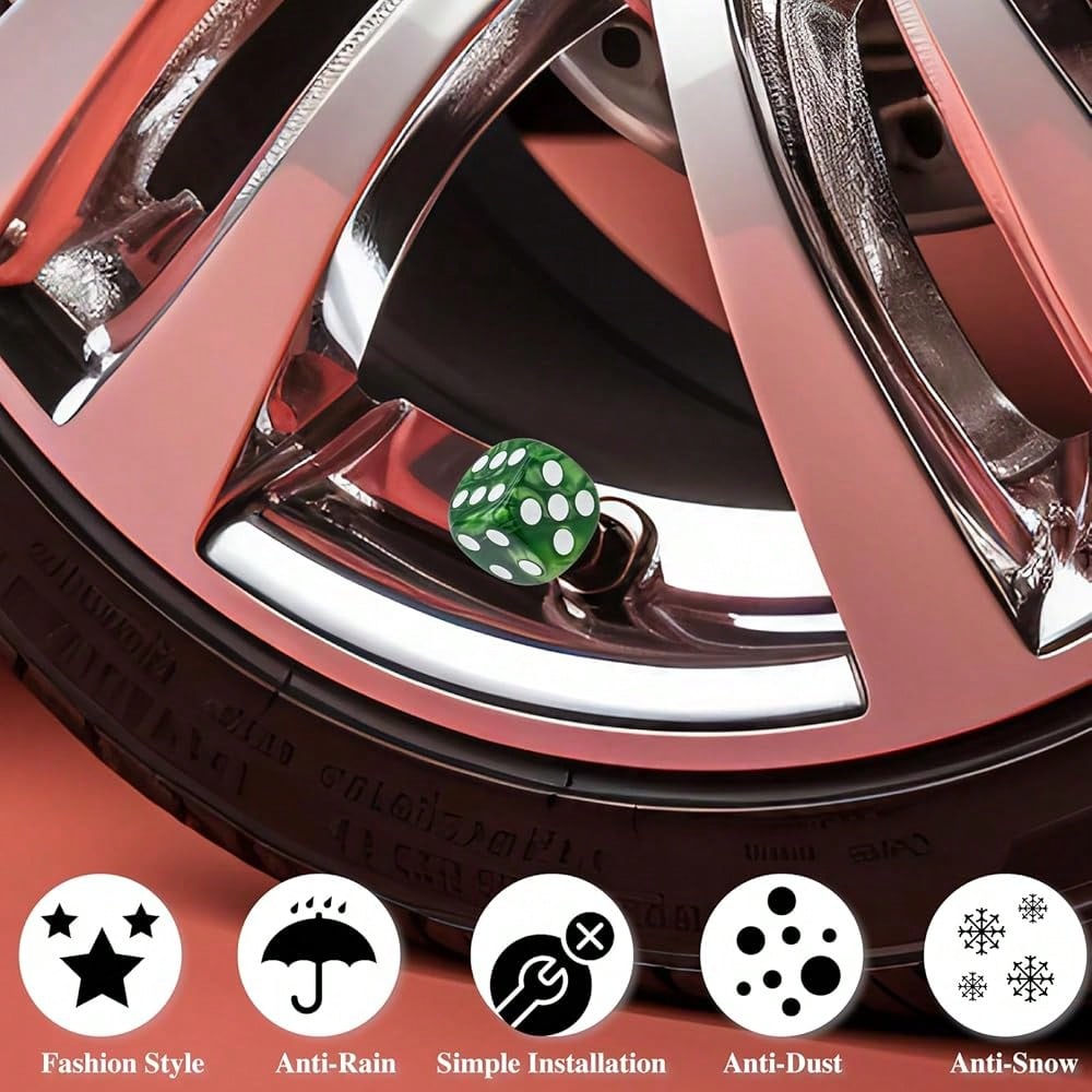 NEW- 4PCS Pearl Pattern Dice Tire Valve Stem Caps, Leak-Proof Air| Light-Weight Universal Tire Valve Stem Covers For Cars, SUV, Trucks, Bikes, Motorcycles, Bicycles(Pink)