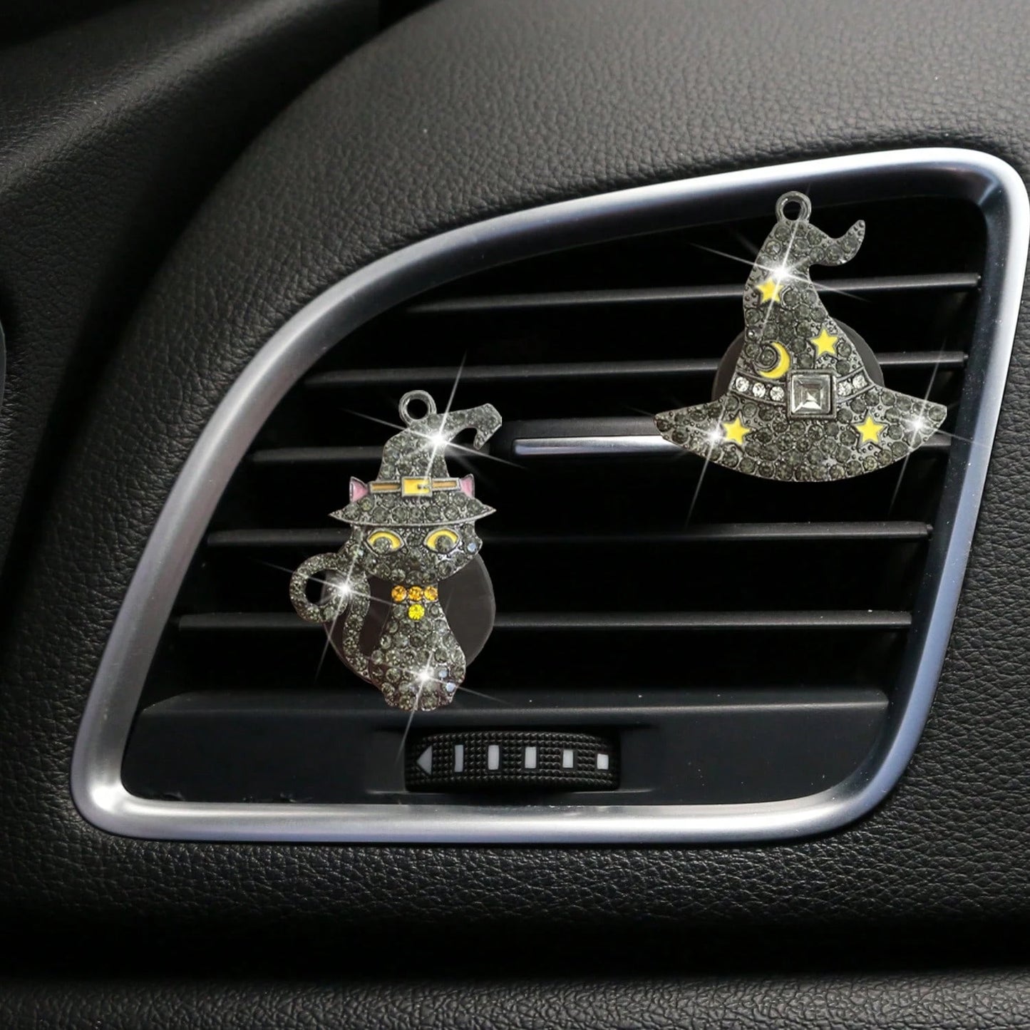 New Halloween Rhinestone Ghost Hat Pumpkin Black Cat Car Decoration Clip Air Vent Decor Aromatherapy (Decoration Only, No Scent)