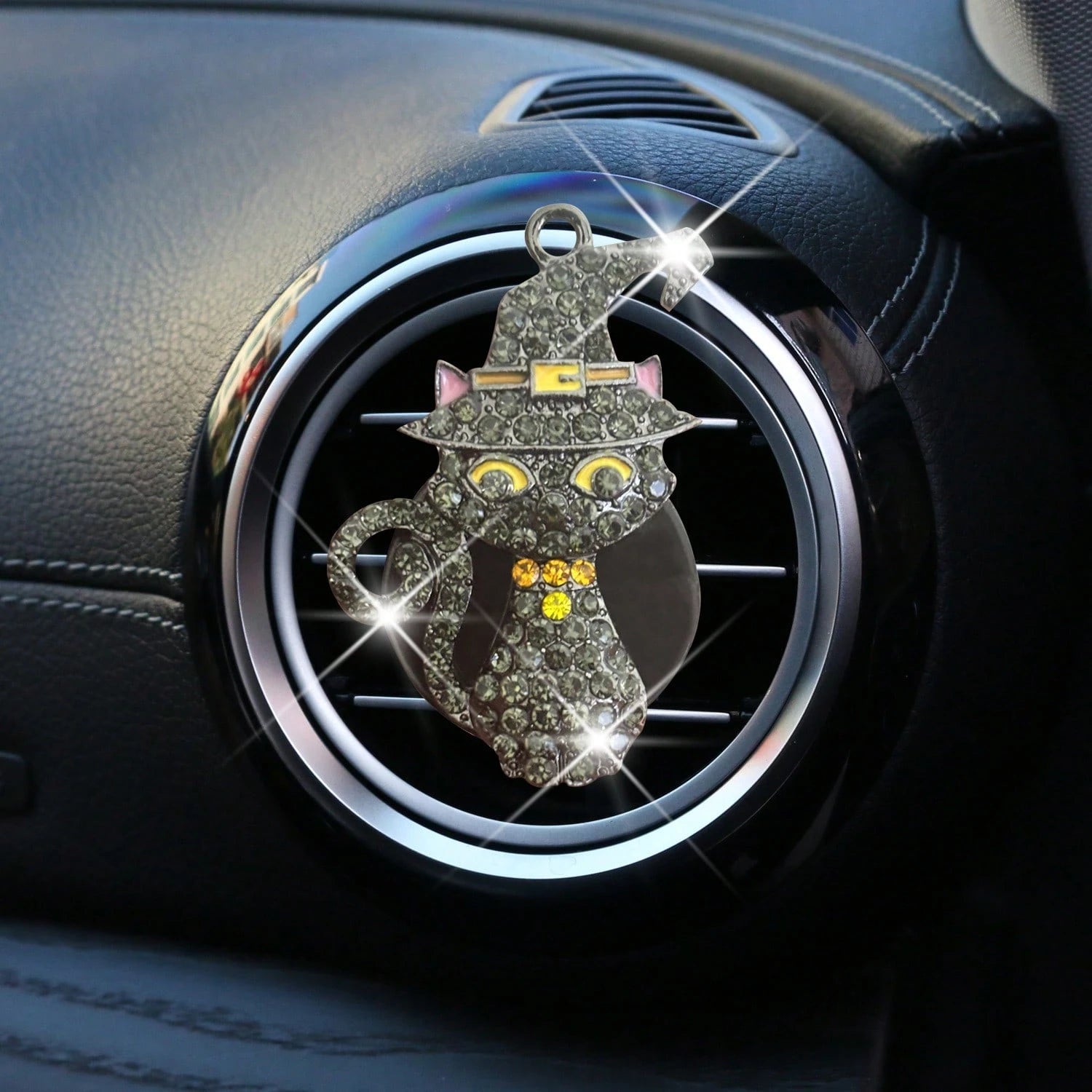 New Halloween Rhinestone Ghost Hat Pumpkin Black Cat Car Decoration Clip Air Vent Decor Aromatherapy (Decoration Only, No Scent)